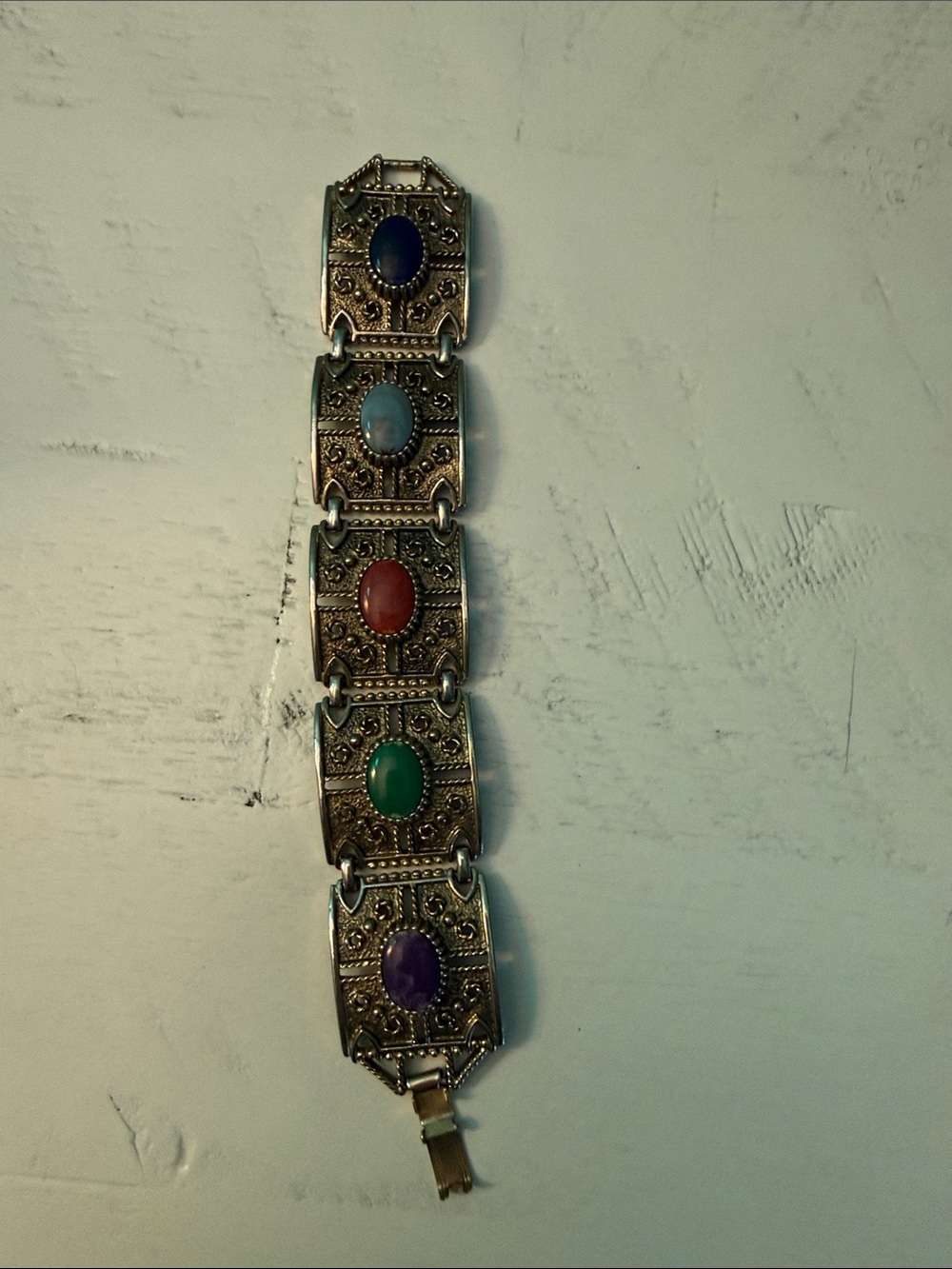 Multicolor Stone Silver-Tone Link Bracelet - Women Jewelry